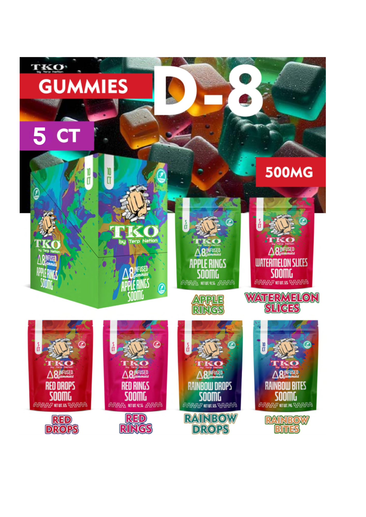 500mg DELTA-8 infused TKO Gummies 21+