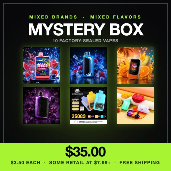 Mystery Vape Box 10 Pack — 10 factory-sealed vapes for $35, free shipping