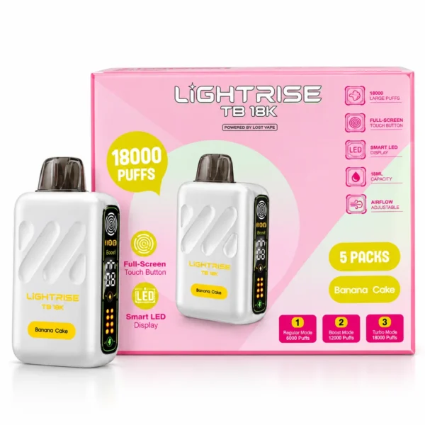 Lightrise TB 18K disposable vape by Lost Vape - Banana Cake